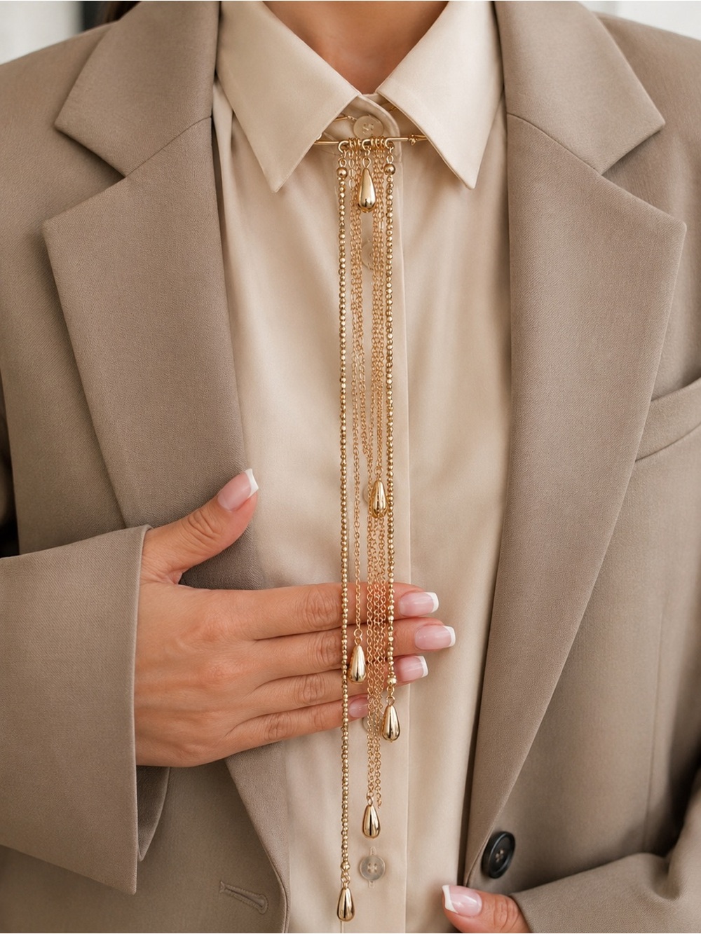 Gold Multi-Chain Safety Pin Brooch